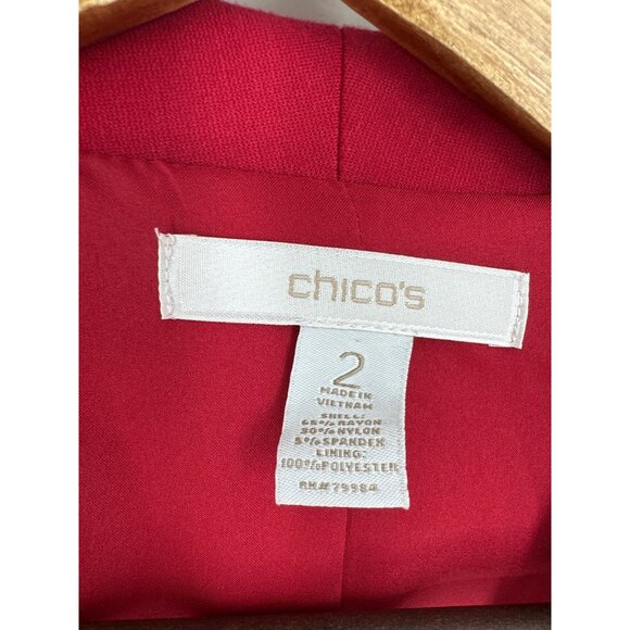 Chicos Womens Red Long Sleeve Open Front Blazer Jacket Size 2 US L - Picture 4 of 8
